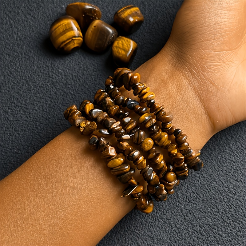 10pcs/Set Tiger's Eye Stone Chip Bracelet Set